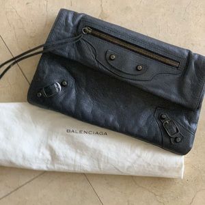 Balenciaga Motocross Foldover Black Clutch